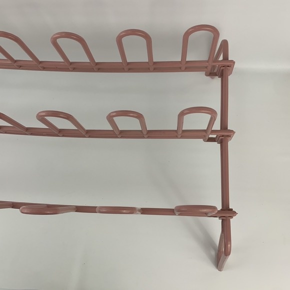 Vintage Dusty Pink Mauve Plastic Shoe Rack Storage 80's Yaffa Style Mod Minimal - Picture 7 of 13